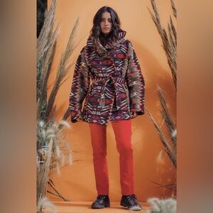 Out Of The Ordinary OOTO ATZI Colorful Hooded Woven Short Coat Size Small Medium